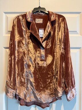 We The Free Shimmery Velvet Pullover Top - Rose Brown